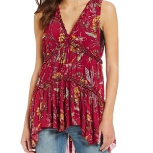 ⭐ Free People Purple Haze Red Tiered Babydoll Floral Tunic ⭐